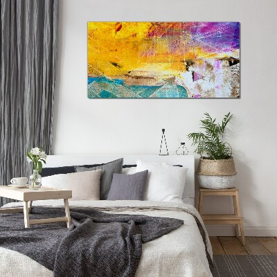 Abstract landscape in intense colors Wall art on glass