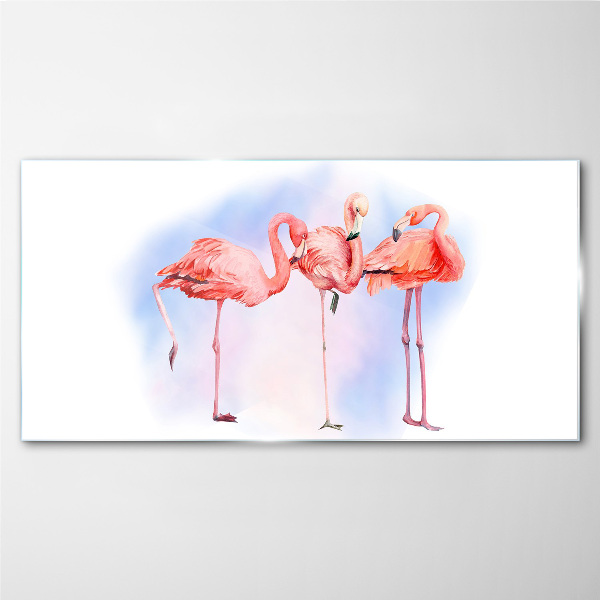 Pink flamingos on a pastel background Wall art on glass
