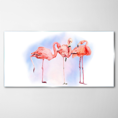 Pink flamingos on a pastel background Wall art on glass