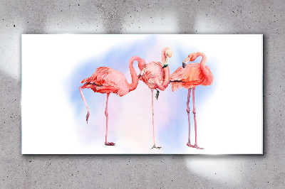Pink flamingos on a pastel background Wall art on glass