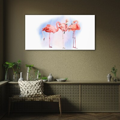 Pink flamingos on a pastel background Wall art on glass