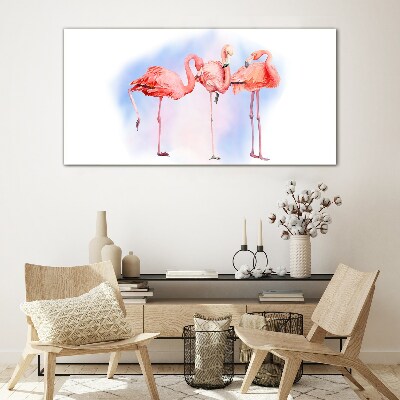 Pink flamingos on a pastel background Wall art on glass