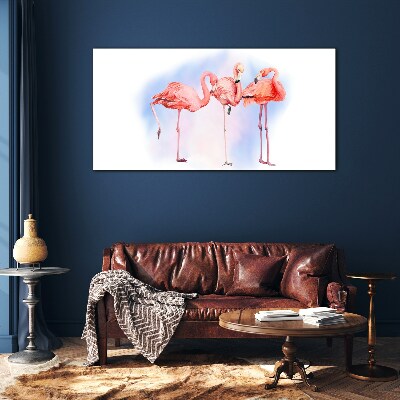 Pink flamingos on a pastel background Wall art on glass