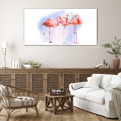 Pink flamingos on a pastel background Wall art on glass