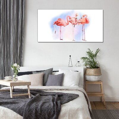 Pink flamingos on a pastel background Wall art on glass