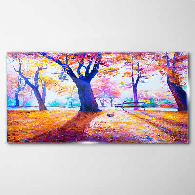 Autumn scenery in rainbow colors Glass art print