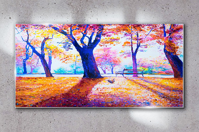 Autumn scenery in rainbow colors Glass art print