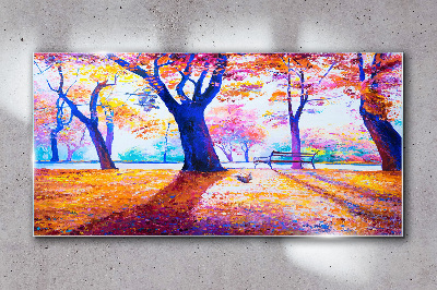 Park trees autumn leaves Glass Wall Art