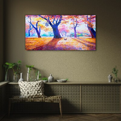 Autumn scenery in rainbow colors Glass art print