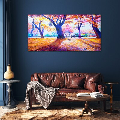 Autumn scenery in rainbow colors Glass art print