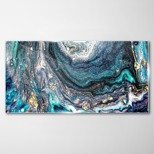 Cosmic waves in shades of blue Glass art print