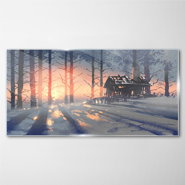 Winter morning in the forest Wall art on glass