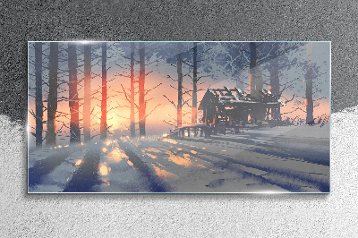 Winter morning in the forest Wall art on glass