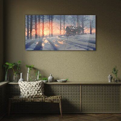 Winter morning in the forest Wall art on glass