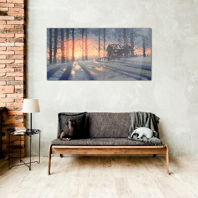 Winter morning in the forest Wall art on glass