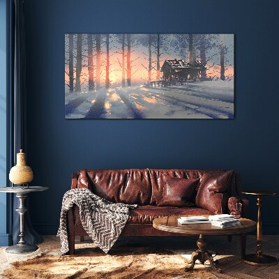 Winter morning in the forest Wall art on glass
