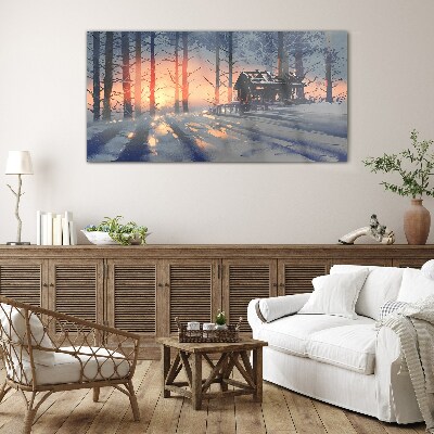 Winter morning in the forest Wall art on glass