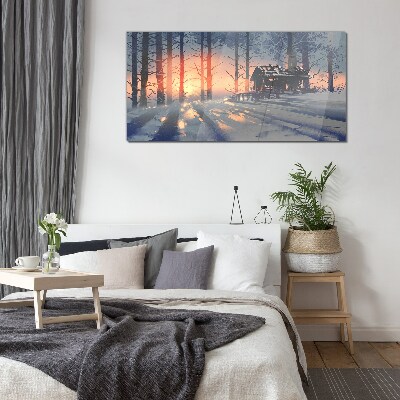 Winter morning in the forest Wall art on glass