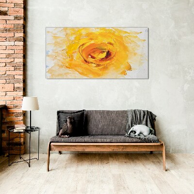 Yellow rose on a light background Wall art on glass