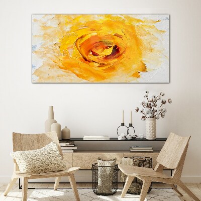Yellow rose on a light background Wall art on glass