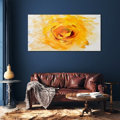 Yellow rose on a light background Wall art on glass
