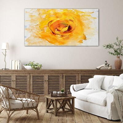 Yellow rose on a light background Wall art on glass