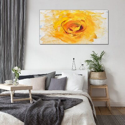 Yellow rose on a light background Wall art on glass