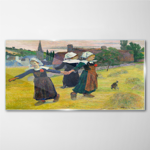 Dancing girls in the countryside Glass art print