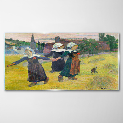 Dancing girls in the countryside Glass art print