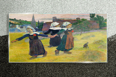 Dancing girls in the countryside Glass art print