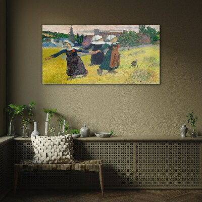 Dancing girls in the countryside Glass art print