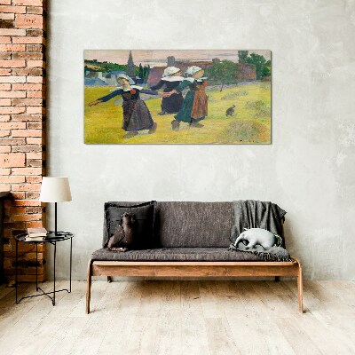 Dancing girls in the countryside Glass art print