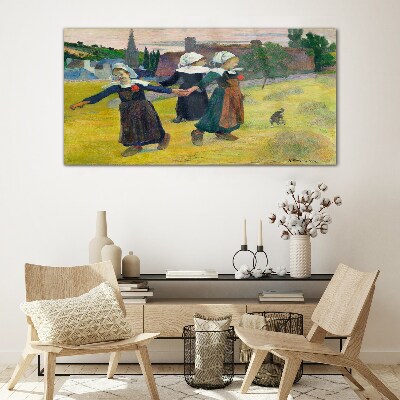 Dancing girls in the countryside Glass art print