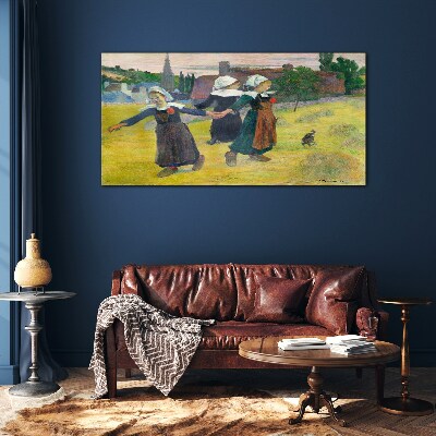Dancing girls in the countryside Glass art print