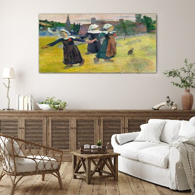 Dancing girls in the countryside Glass art print