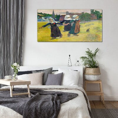 Dancing girls in the countryside Glass art print