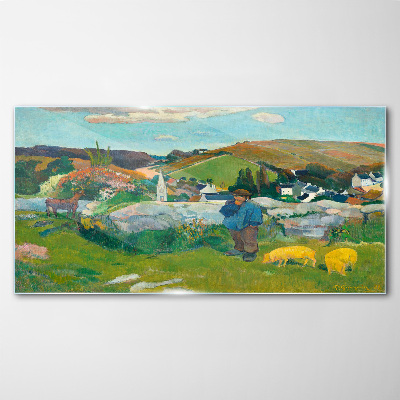 Boy in the landscape Wall art on glass