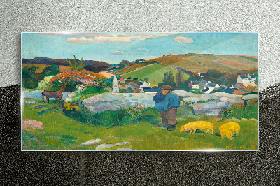 Boy in the landscape Wall art on glass