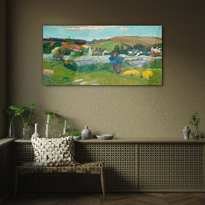 Boy in the landscape Wall art on glass