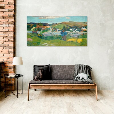 Boy in the landscape Wall art on glass