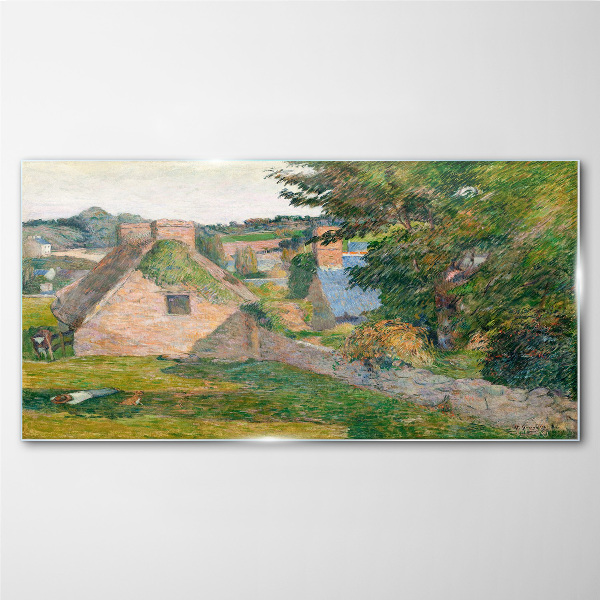 Rural scenery with cottages Glass art print