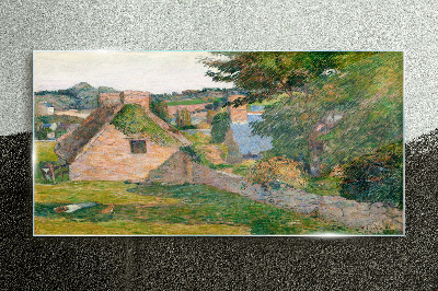 Rural scenery with cottages Glass art print