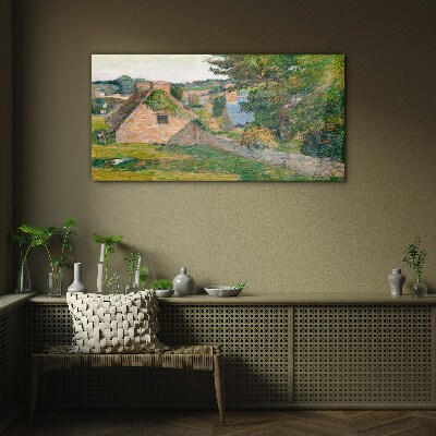 Rural scenery with cottages Glass art print