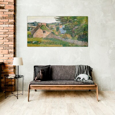 Rural scenery with cottages Glass art print