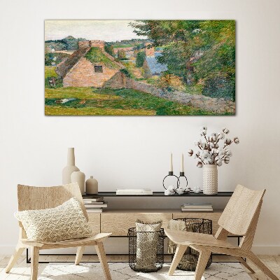 Rural scenery with cottages Glass art print