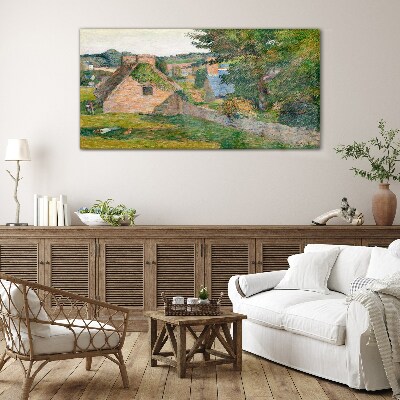 Nature painting houses Glass Wall Art