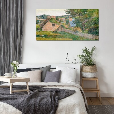 Rural scenery with cottages Glass art print