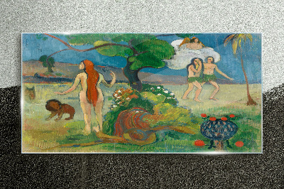 Paradise landscape with characters Glass art print