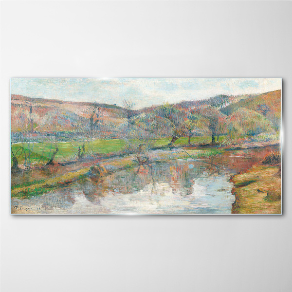 A peaceful landscape by the river Glass art print
