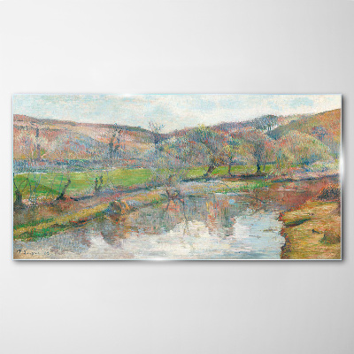 A peaceful landscape by the river Glass art print